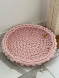 Fury Stitch® Handgehäkelte Chenille-Schlafmatte | Weiches Rundes Katzenkissen
